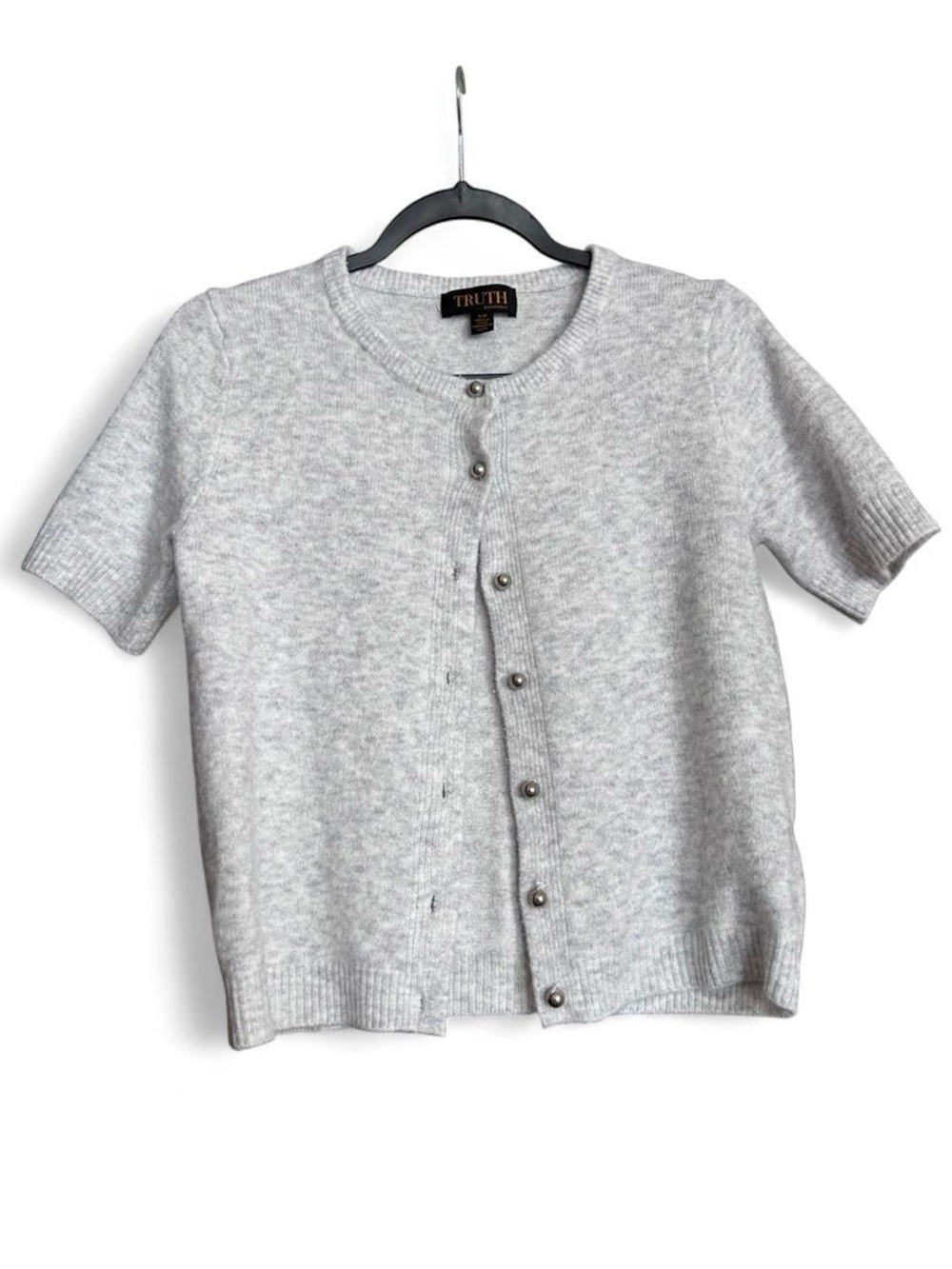 Truth by Republic Gray Short Sleeve Button Front Cardigan Sweater S